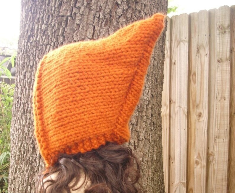 Witch Hat, Pixie Hat, Elf Hat, Chunky Knit Hat, Womens Hat, Mens Hat, Winter Hat, Fall Fashion, Pixie Hood, Pumpkin Orange image 4