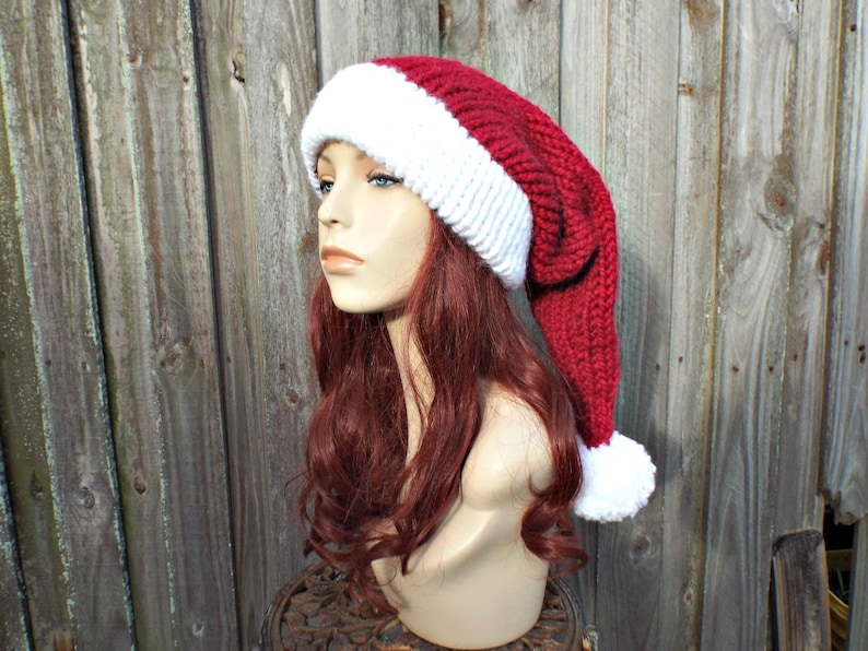 Santa Hat Knitting Pattern - Instant Download Knit Hat Pattern - Christmas Hat Pattern - Adult Size Double Brim Santa Hat Pattern Winter Hat image 4
