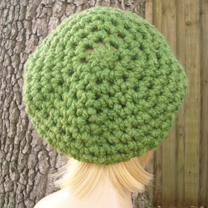 Chunky Crochet Hat, Womens Hat, Mens Hat, Winter Hat, Newsboy Cap, Newsboy Hat, Crochet Cap, Crochet Beanie, Grass Green image 5