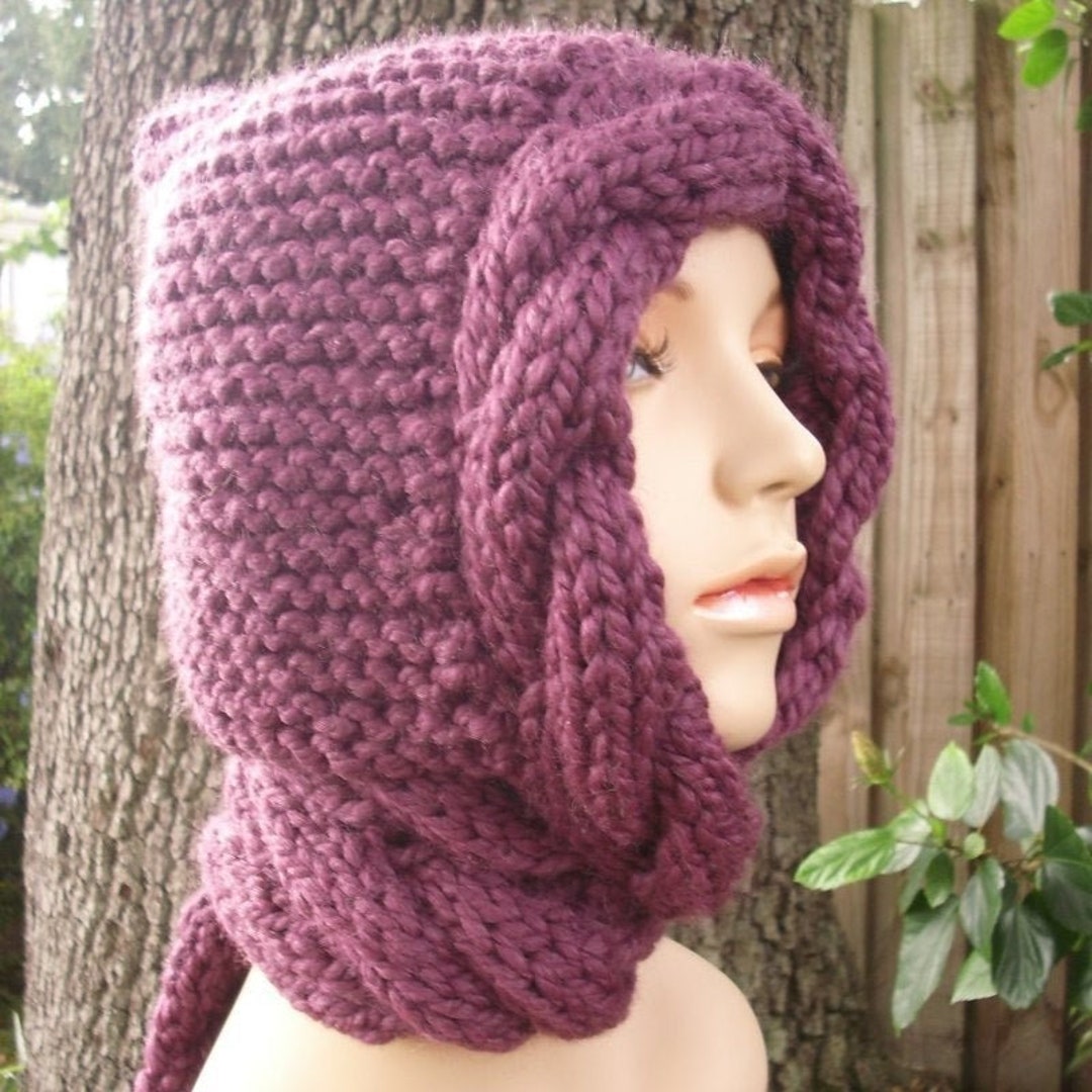 Hooded Scarf Chunky Knit Scarf Hat Winter Scarf Women Fig - Etsy