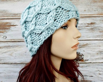 Chunky Knit Hat, Womens Hat, Mens Hat, Winter Hat, Knit Cap, Knit Beanie, Beatrix Beanie, Glacier Blue