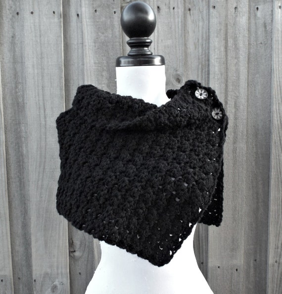Crochet Scarf Black Cowl Black Cape Black Capelet Womens Cowl Neckwarmer Womens Scarf Winter Fall Fashion - Eloise Cowl Black