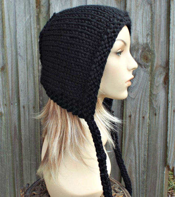 Chunky Knit Adult Bonnet, Womens Winter Hat, Knitted Hood With