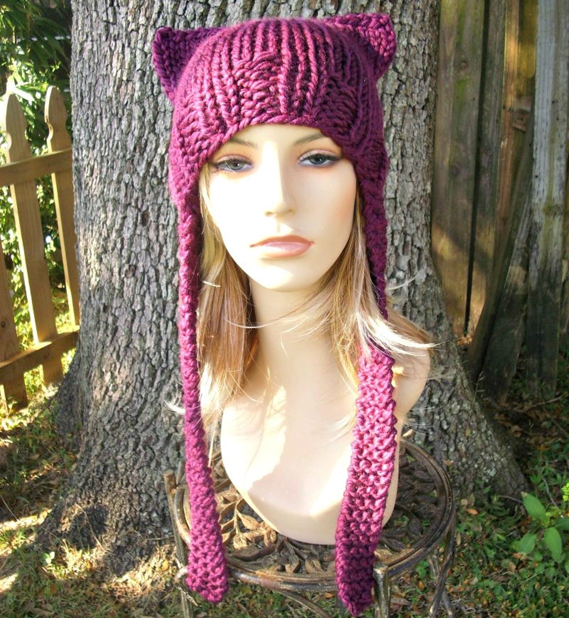 Pink Cat Hat Chunky Knit Hat With Ears Womens Hat Winter Etsy