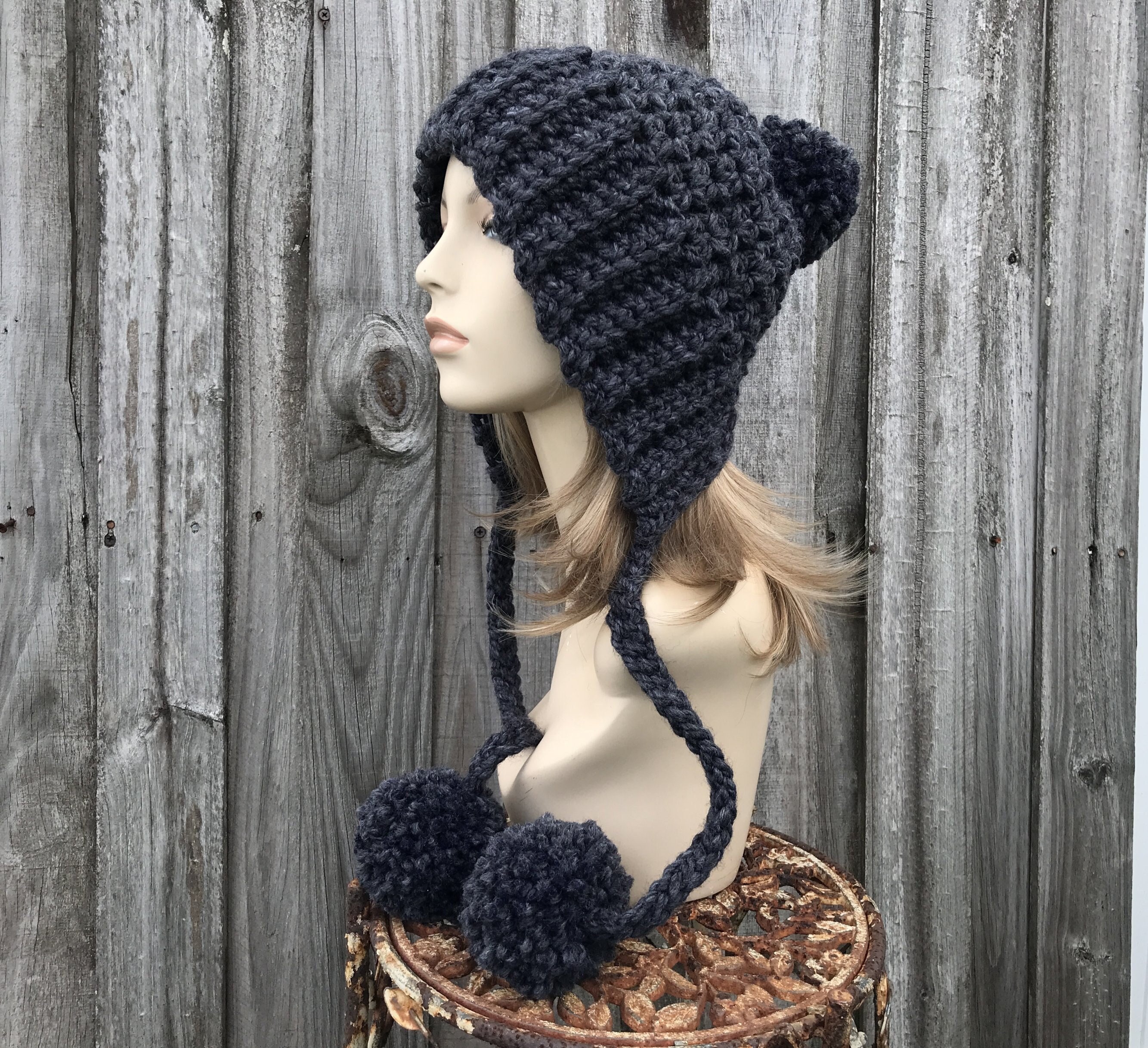 Lala crochet beanie, charcoal winter hat, crochet beanies for women
