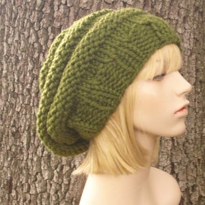 Chunky Knit Hat, Womens Hat, Mens Hat, Winter Hat, Knit Beret, Knit Beanie, Knit Cap, Slouchy Beanie, Original Beehive Beret, Cilantro Green