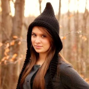 Witch Hat, Womens Hats, Black Pixie Hat, Chunky Knit Hat, Winter Hat, Black Hat, Fall Fashion
