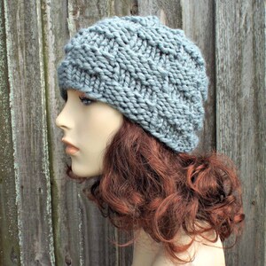 Chunky Knit Hat, Womens Hat, Mens Hat, Winter Hat, Knit Cap, Fitted Beanie, Basket Weave Knit Beanie, Slate Grey image 3