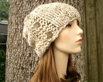 Chunky Knit Hat, Womens Hat, Mens Hat, Winter Hat, Knit Cap, Knit Beanie, Mens Beanie, Womens Beanie, Cardigan Beanie, Oatmeal