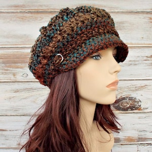 Chapeau au crochet pour femmes, chapeau femme avec bord, chapeau gavroche dhiver, casquette de golf, chapeau Baker Boy image 2