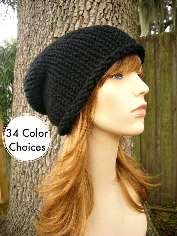 black knit hat with brim