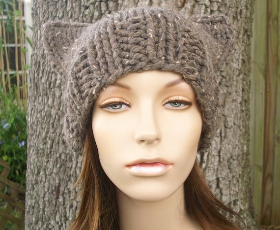 Chunk Knit Hat With Ears, Cat Hat, Womens Hat, Mens Hat  display picture 2
