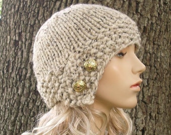 Chunky Knit Hat, Womens Hat, Mens Hat, Winter Hat, Cloche Hat, Cloche Beanie, Knit Beanie, Knit Cap, Knit Cloche, Oatmeal