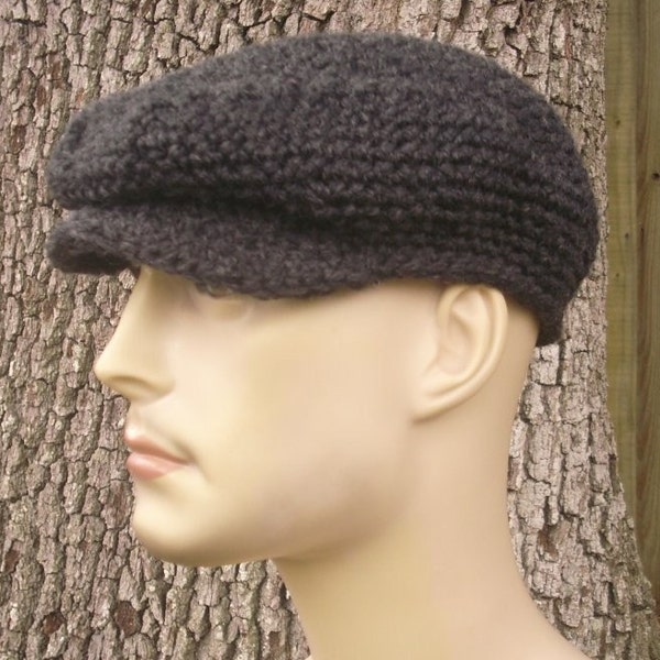 Golf Cap, Golf Hat, Flat Cap, Crochet Hat, Mens Hat, Womens Hat, Winter Hat, Newsboy Cap, Newsboy Hat, Charcoal Grey