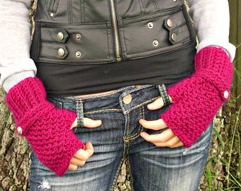 Crocheted Fingerless Gloves Mittens - Passionfruit Pink Fingerless Gloves - Pink Gloves Pink Mittens Womens Accessories Fall Fashion