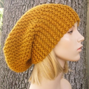 Slouchy Beanie, Chunky Knit Hat, Womens Hat, Mens Hat, Winter Hat, Knit Beanie, Knit Cap, Oversized Slouchy Hat, Butterscotch