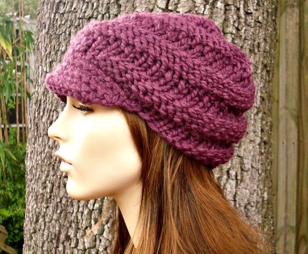 Chunky Knit Hat With Brim, Womens Hat, Mens Hat, Winter Hat