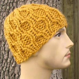 Chunky Knit Hat, Womens Hat, Mens Hat, Winter Hat, Knit Beanie, Knit Cap, Cable Knit Hat, Amsterdam Cable Beanie, Mustard