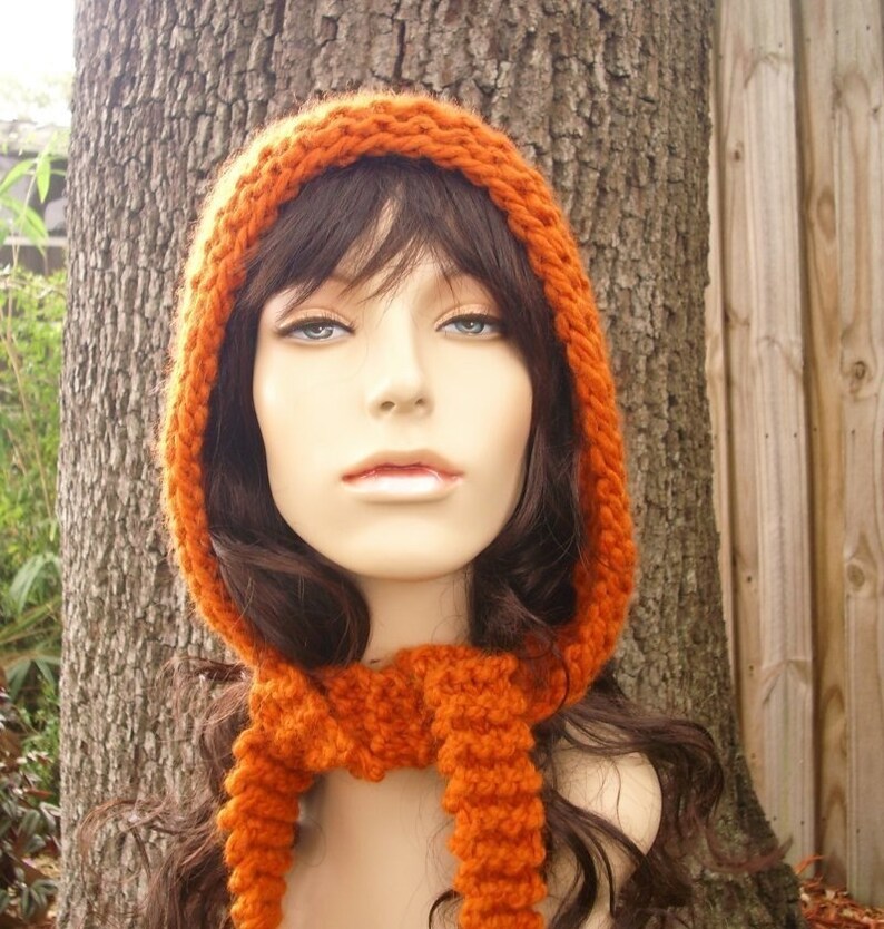 Witch Hat, Pixie Hat, Elf Hat, Chunky Knit Hat, Womens Hat, Mens Hat, Winter Hat, Fall Fashion, Pixie Hood, Pumpkin Orange image 3