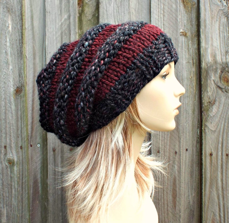 Beehive Beret Claret Blackstone Slouchy Beanie Hat Oversized Hat Knit Hat Womens Hat Winter Hat Beret Hat Burgundy Hat