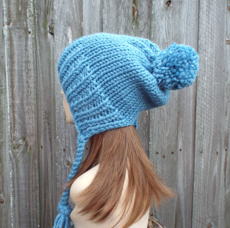 Charlotte Air Force Blue Mens Hat Slouchy Beanie Hat Chunky Knit Hat Womens Hats Winter Hats Pom Pom Hat Fall Fashion