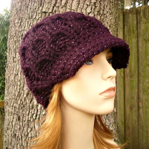Grofgebreide muts met rand, damesmuts, muts, gebreide muts, muts, muts, kabelmuts, Amsterdam-kabelmuts, Galaxy Purple