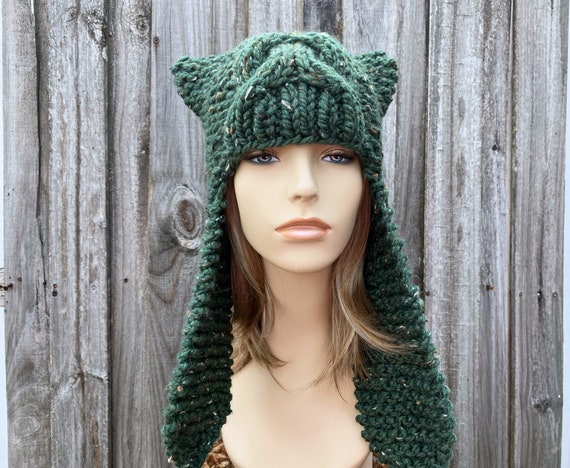 Ear Flap Hat With Tassels, Chunky Knit Hat With Ears, Womens
