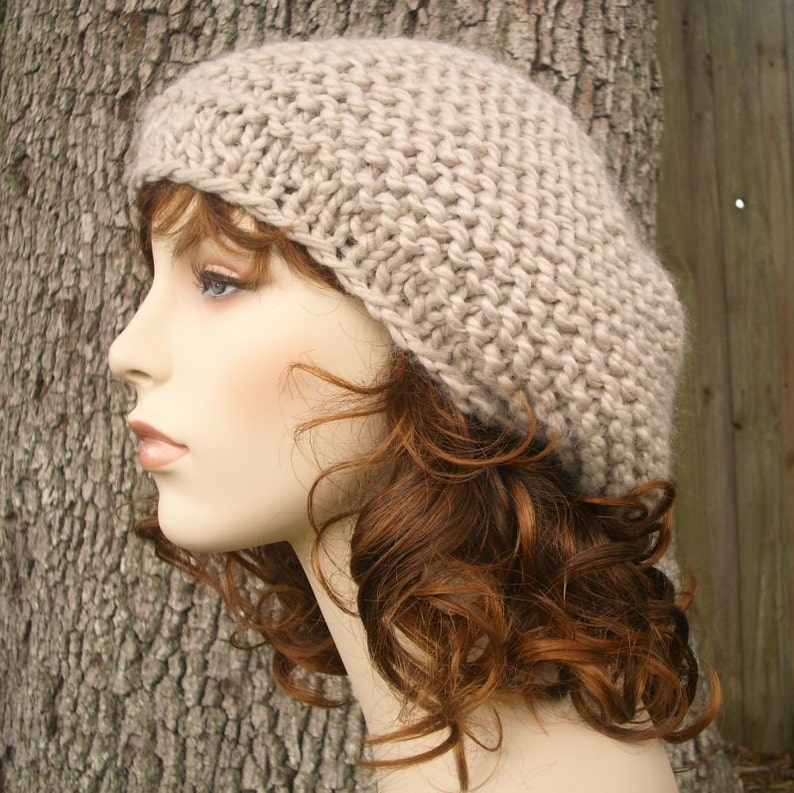 Hand Knit Beret, Chunky Knit Hat, Womens Hat, Mens Hat, Winter Hat, Knit Beanie, Knit Cap, Tribeca Beret, Mushroom image 3