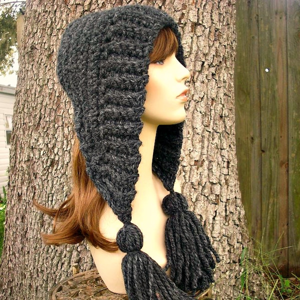 Crochet Hat Pattern - Hat Crochet Pattern - Crochet Hood Womens Winter Hat Pattern Tassel Hat - Easy Crochet Pattern