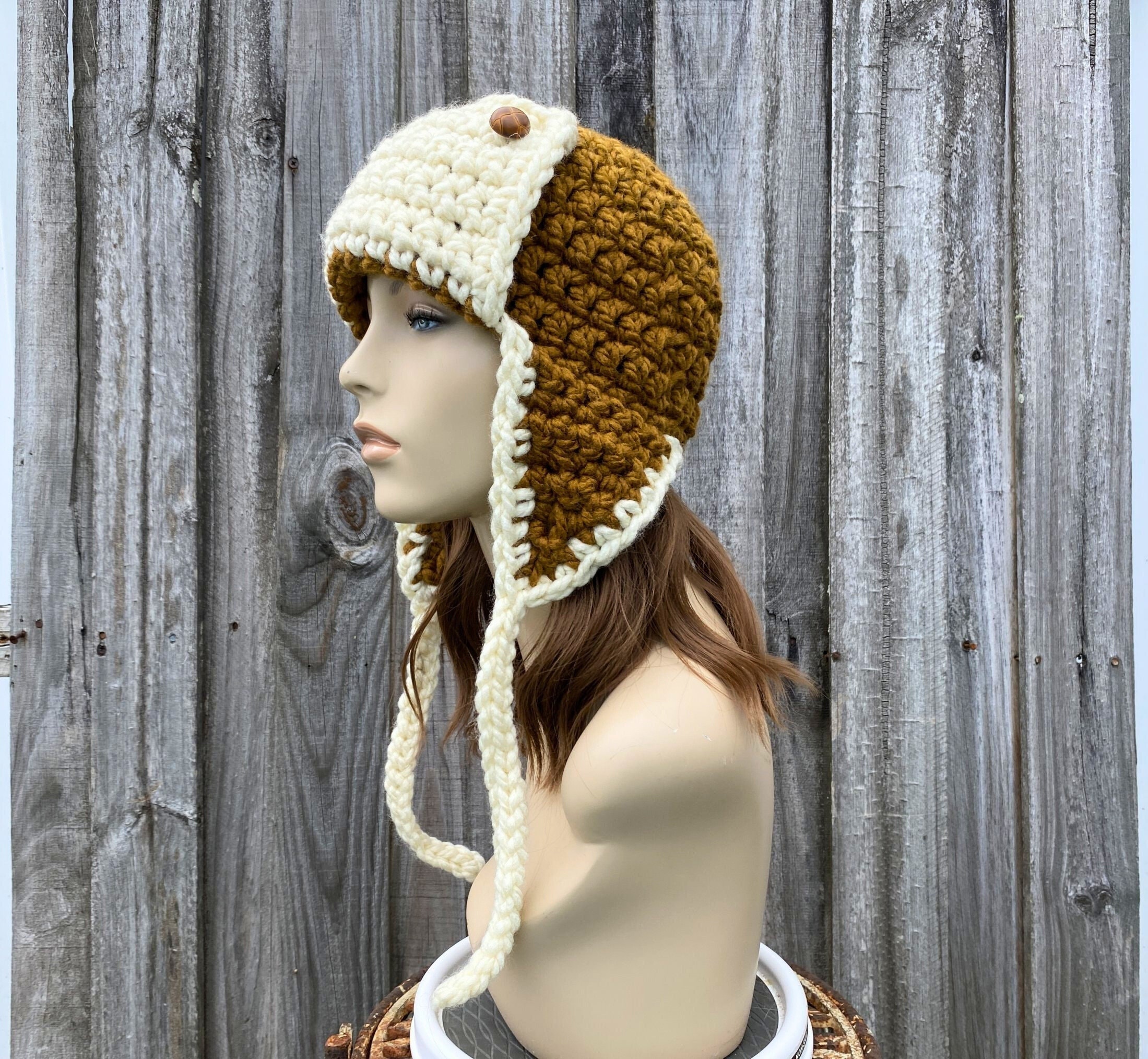 Trapper Hat, Ear Flap Hat, Chunky Crochet Hat, Womens Hat