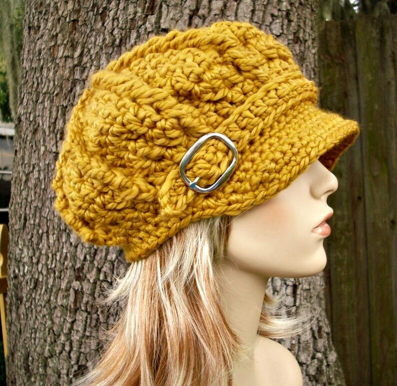 Winter Accessories Chunky Crochet Hat Fall Fashion Newsboy Hat Oversized Newsboy Cap Mens Hat Womens Hat Goldenrod Winter Hat