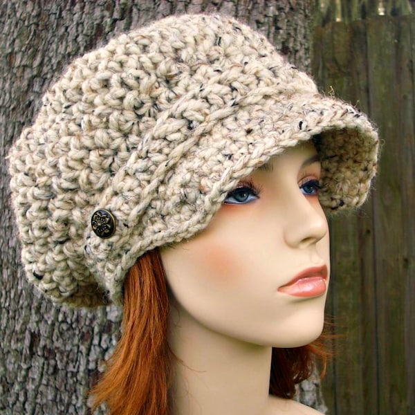 Chunky Crochet Newsboy Hat, Newsboy Cap, Womens Hat, Mens Hat, Winter Hat, Oatmeal
