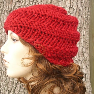 Chunky Knit Hat, Womens Hat, Mens Hat, Winter Hat, Knit Beanie, Knit Cap, Swirl Beanie, Cranberry image 3