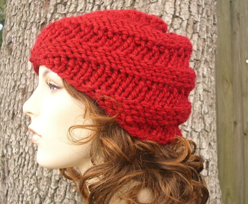 Chunky Knit Hat, Womens Hat, Mens Hat, Winter Hat, Knit Beanie, Knit Cap, Swirl Beanie, Cranberry image 3