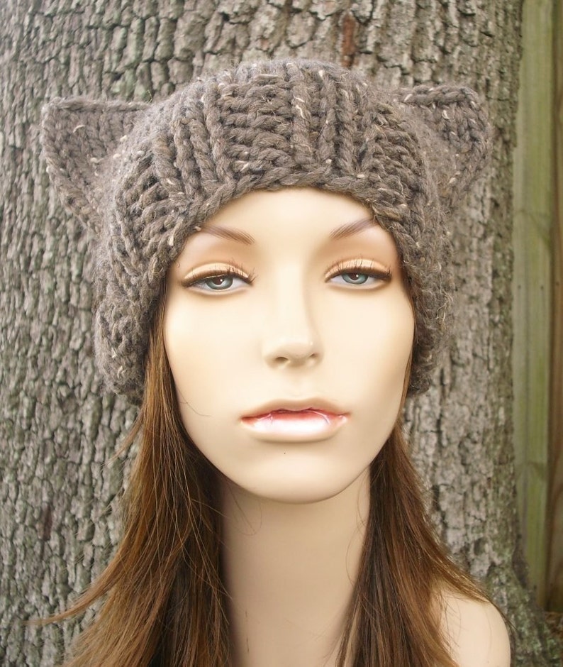 Chunk Knit Hat With Ears Cat Hat Womens Hat Mens Hat Etsy