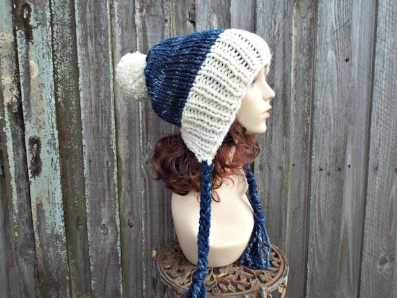 Hand Knit Hat, Womens Hat, Winter Hat, Pom Pom Hat, Slouchy  display picture 1