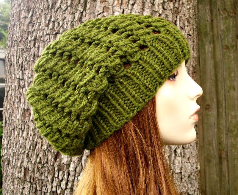 Green Womens Hat Green Slouchy Beanie Spring Cyclone Beret Etsy