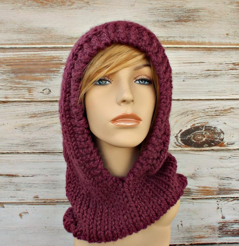 Hooded Cowl Chunky Knit Cowl Neckwarmer Pixie Hood Knit Hat Etsy