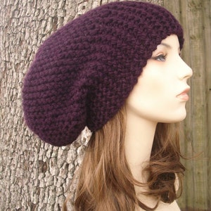 Slouchy Winter Hats, Chunky Knit Hat, Womens Hats, Mens Hats, Knit Beanie, Knit Cap, Slouchy Beanie, Oversized Hat, Eggplant Purple image 2