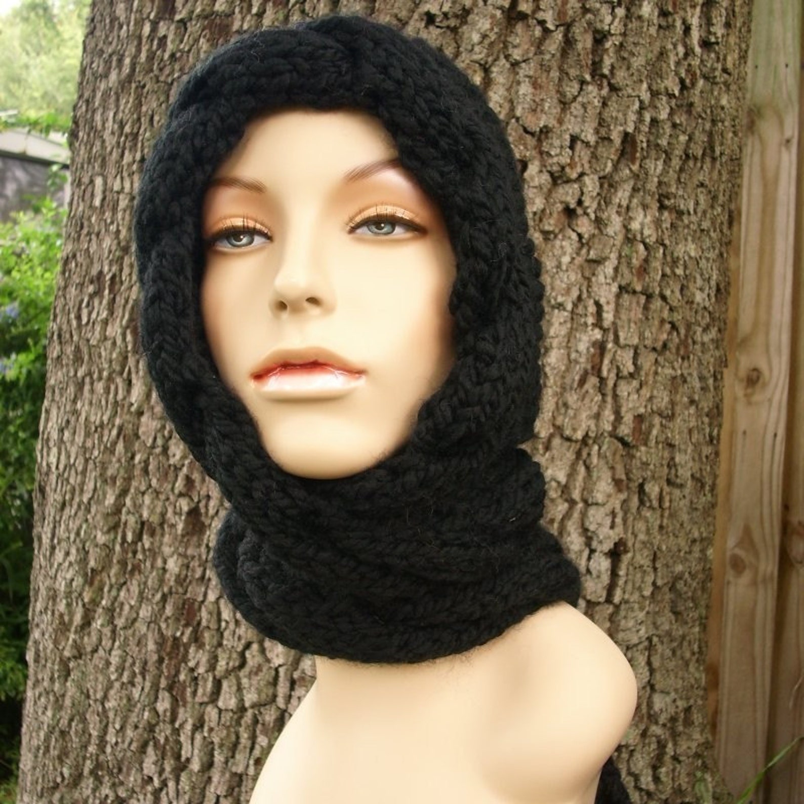 Knit Hat Black Womens Hat Black Cable Scarf Hat Black Etsy