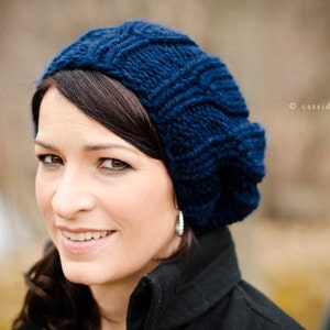 Chunky Knit Hat, Womens Hat, Mens Hat, Winter Hat, Knit Beret, Knit Beanie, Knit Cap, Urchin Beret, Navy Blue image 1