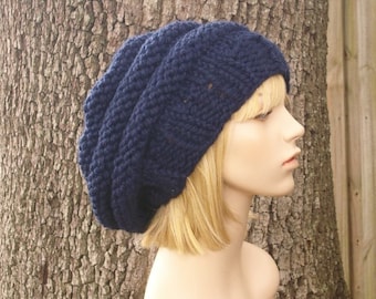 Bonnet épais en maille, bonnet femme, bonnet homme, bonnet d'hiver, bonnet ample, béret en tricot, bonnet en tricot, bonnet en tricot, béret oeil de boeuf, bleu marine