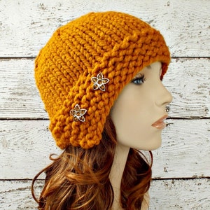 Chunky Knit Hat, Womens Hat, Mens Hat, Winter Hat, Cloche Hat, Knit Cloche, Knit Beanie, Knit Cap, Butterscotch