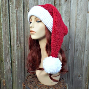 Santa Hat Knitting Pattern - Instant Download Knit Hat Pattern - Christmas Hat Pattern - Adult Size Double Brim Santa Hat Pattern Winter Hat image 2
