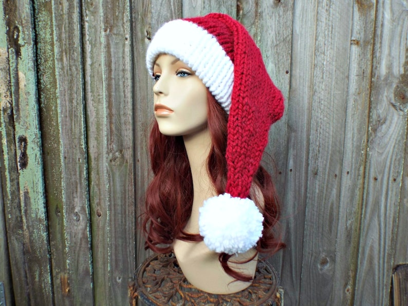 Santa Hat Knitting Pattern - Instant Download Knit Hat Pattern - Christmas Hat Pattern - Adult Size Double Brim Santa Hat Pattern Winter Hat image 2