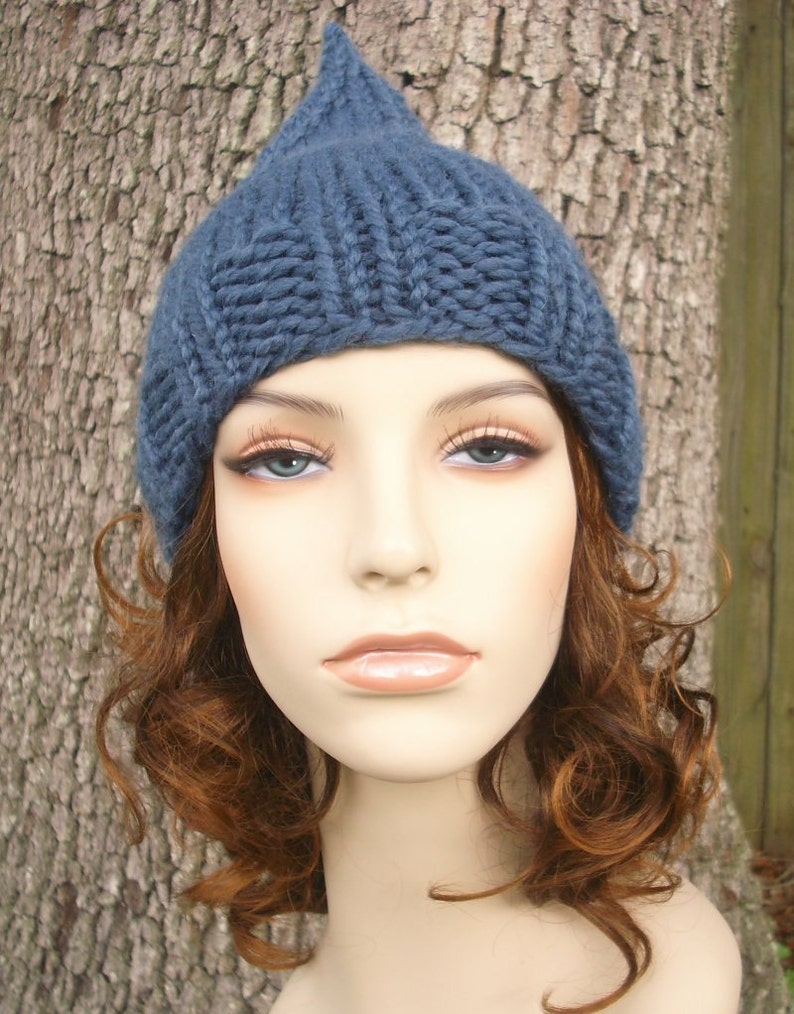 Blue Womens Hat Blue Gnome Hat Denim Blue Knit Hat Blue Etsy