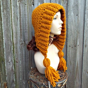 Chunky Crochet Hat with Tassels, Womens Hat, Mens Hat, Womens Hood, Mens Hood, Winter Hat, Crochet Hood, Ear Flap Hat, Tassel Hat,