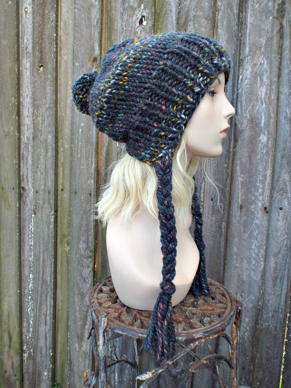 Ear Flap Hat, Hand Knit Beanie, Chunky Knit Hat, Womens Hat