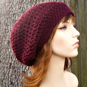 Slouchy Beanie, Womens Hat, Mens Hat, Crochet Hat, Winter Hat, Weekender Slouchy Hat, Burgundy image 2