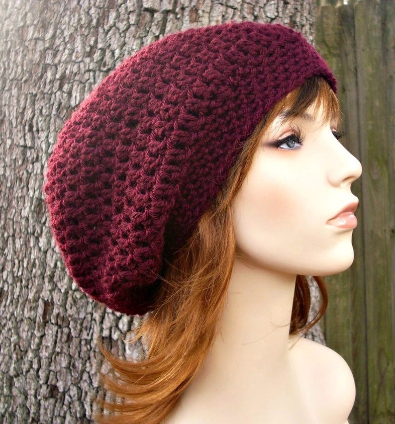 Slouchy Beanie, Womens Hat, Mens Hat, Crochet Hat, Winter Hat, Weekender Slouchy Hat, Burgundy image 2